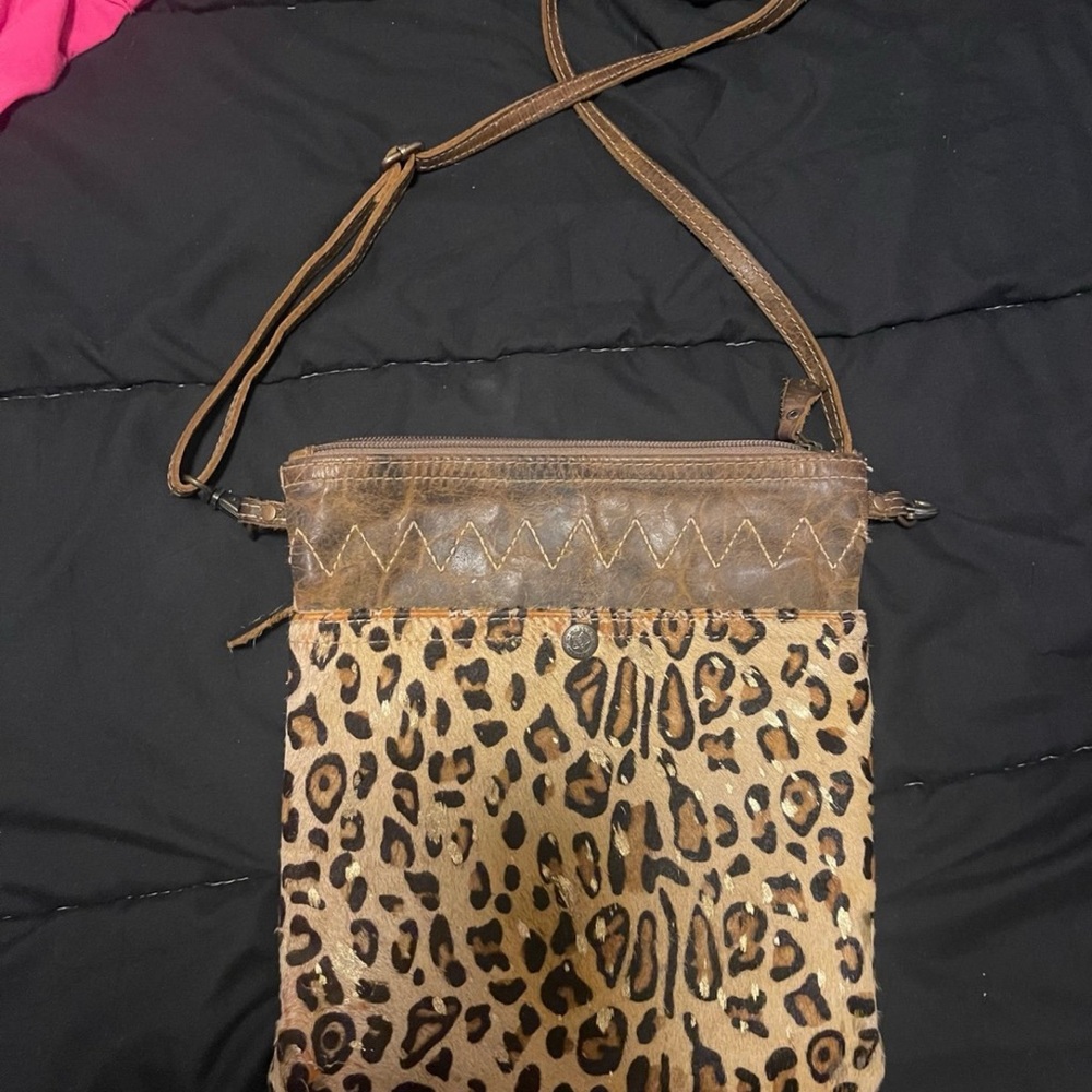 Myra Bag Leopard Pattern Crossbody with Brown Accents
